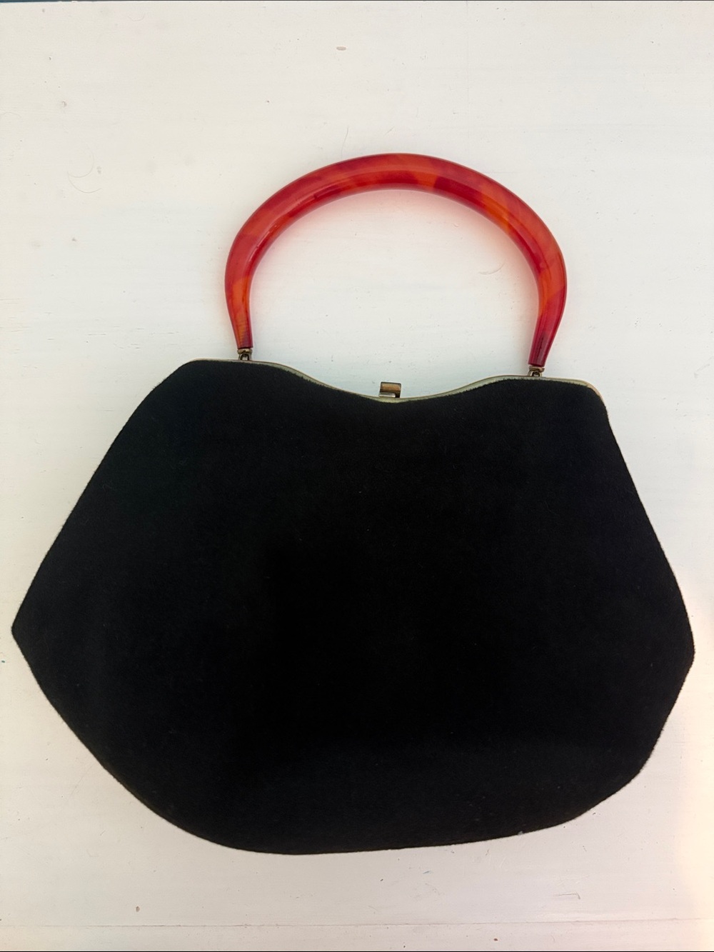 Vintage 1950s Empress Black Hand Bag with Red Accent Handle
